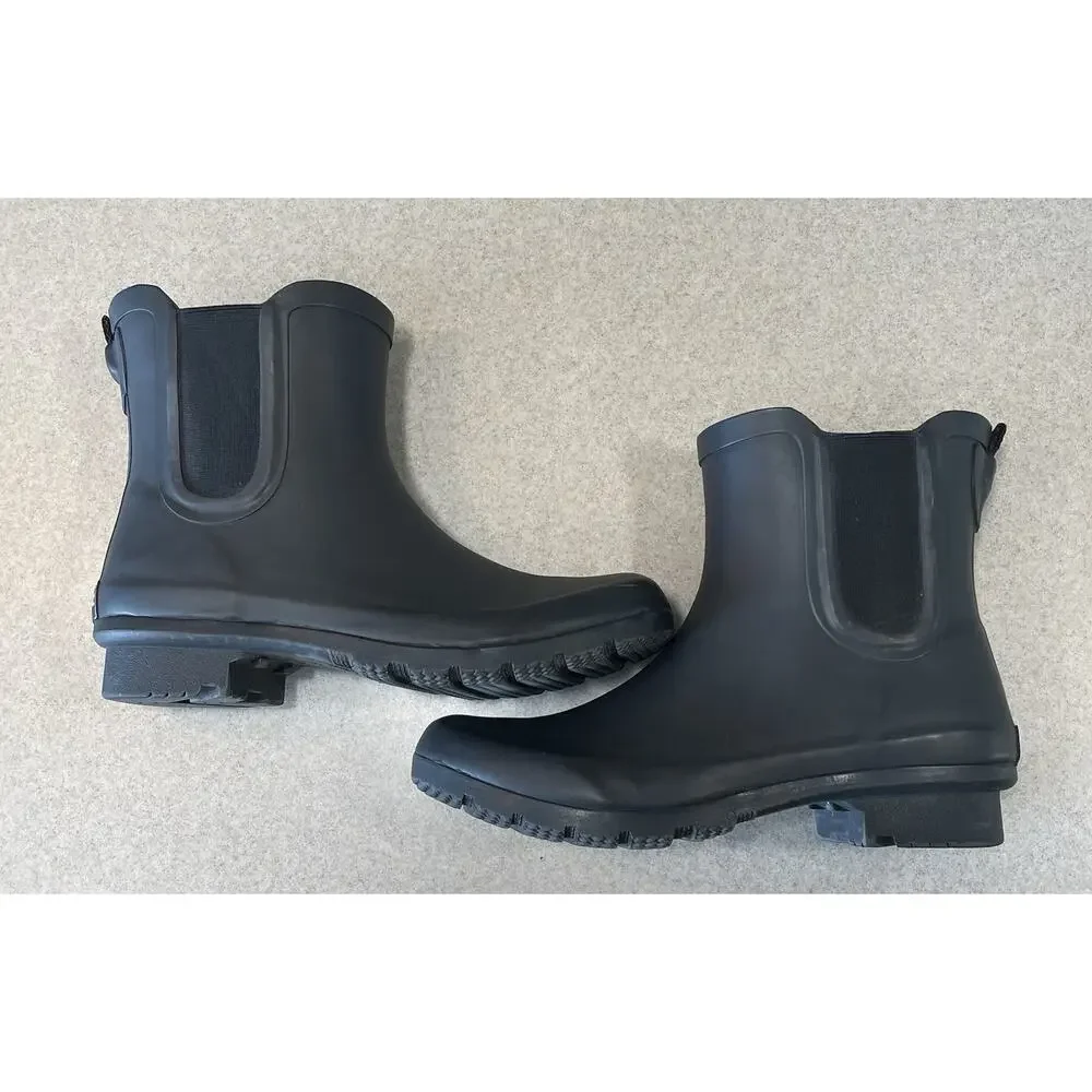 Roma Women's Size 7 Chelsea Rain Boots Black Rubber Ankle Boots -Puddle Jumper